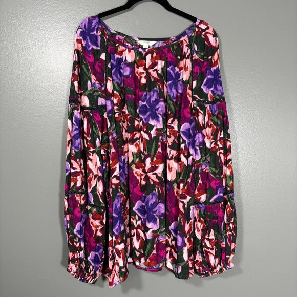 Terra & Sky Pink/Purple Floral Boho Peasant Top - Size 3X (24W-26W- Women's Plus - Picture 1 of 7